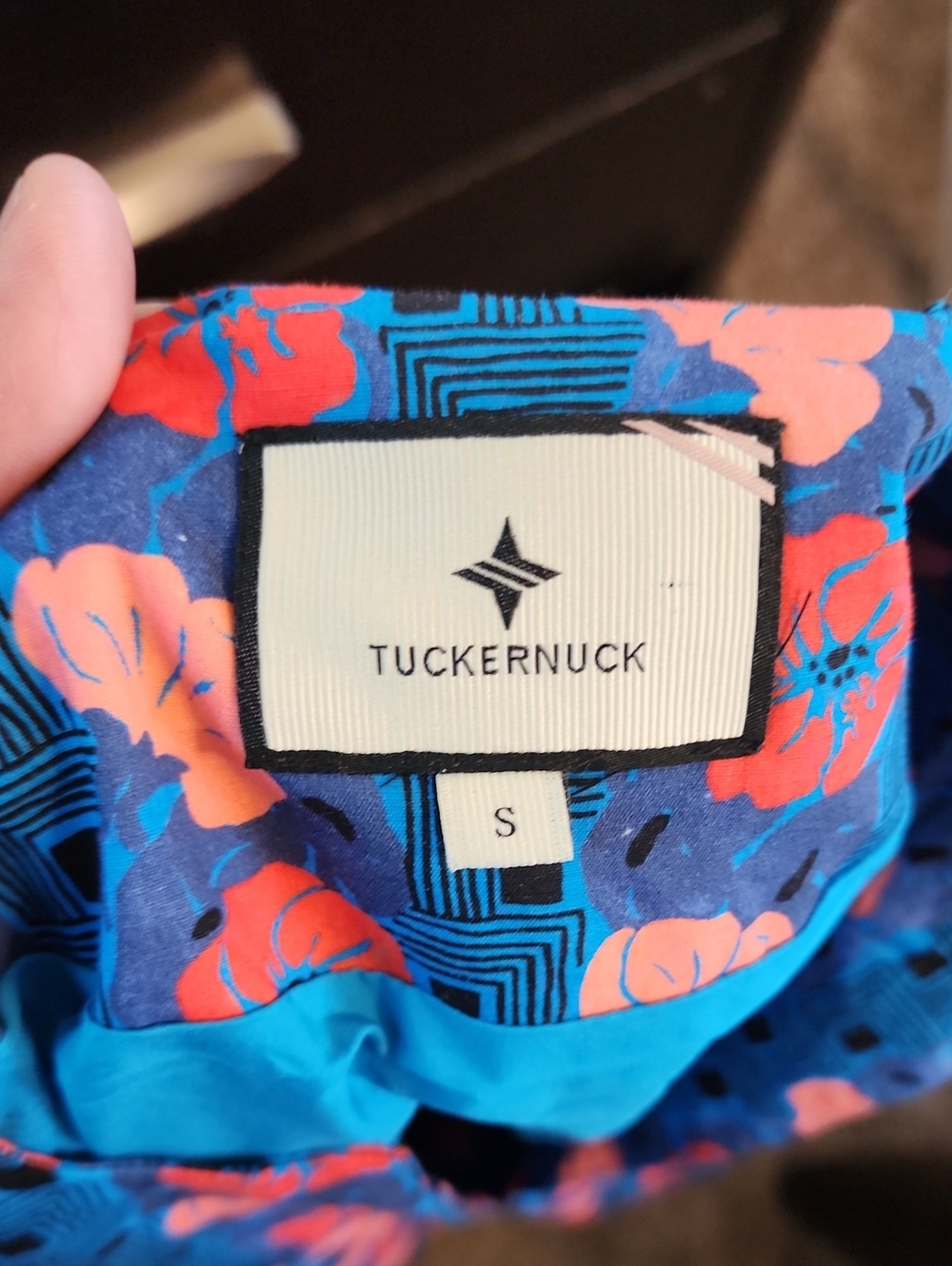 Tuckernuck Blue Floral Geometric Print Long Sleeve Mini Dress Split Neck Women's - Picture 7 of 13